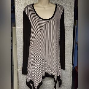 Philosophy Long Sleeve Tops Black, Brown Striped Womens Large